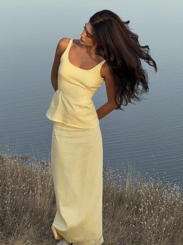 Top Peplum In Cotone E Gonna Lunga Da Donna Senza Maniche Schiena Allacciata Vita Alta Vacanze Estive Elegante Tinta Unita