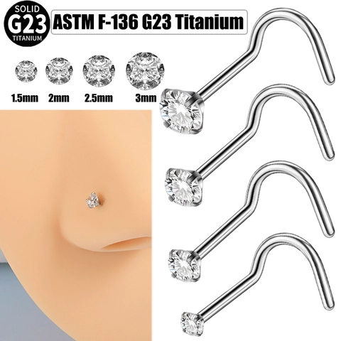 G23 Titanium Nose Stud L-Bend Body Piercing Jewelry With Round Zircon Minimalist Polished Style For Men And Women