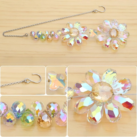 Crystal Flower Suncatcher Rainbow Maker Hanging Ornament Faceted Glass Prisms Butterfly Metal Chain Window Garden Decor