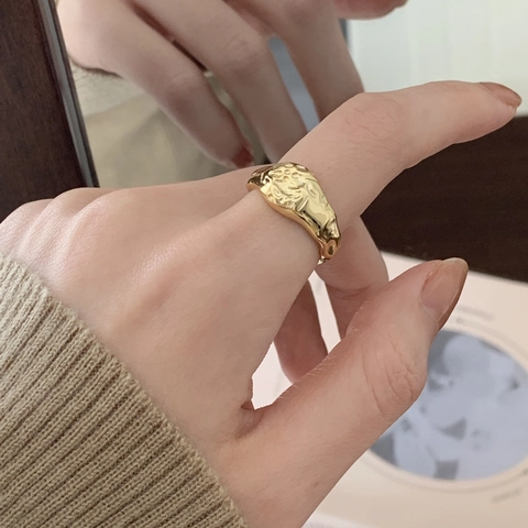 925 Sterling Silver Ring Irregular Molten Lava Texture Minimalist French Style Adjustable Open Band Jewelry Women