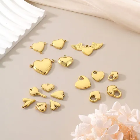 Stainless Steel Heart Charms For DIY Jewelry Making Gold Plated Angel Wings Heart Lock Key Pendants Accessories