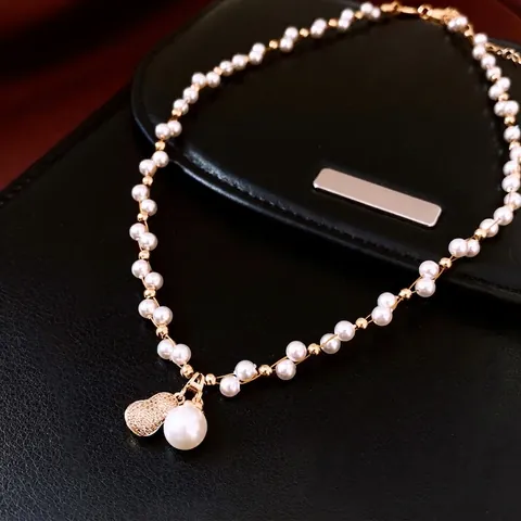 Imitation Artificial Pearl Beaded Necklace Copper Zircon Gourd Pendant Elegant French Style Clavicle Chain Women
