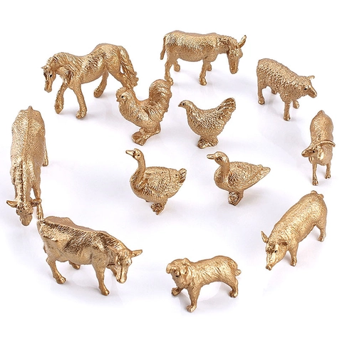Miniature Golden Farm Animal Figurines Solid Plastic Simulated Gold Realistic Poultry Figures Educational Toys Kids Desktop Decor