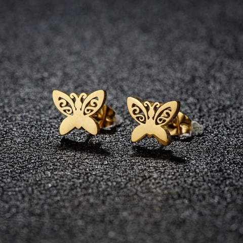 Hollow Out Butterfly Moon Cat Stud Earrings Stainless Steel 18K Gold Plated Minimalist Animal Jewelry For Women Fashion