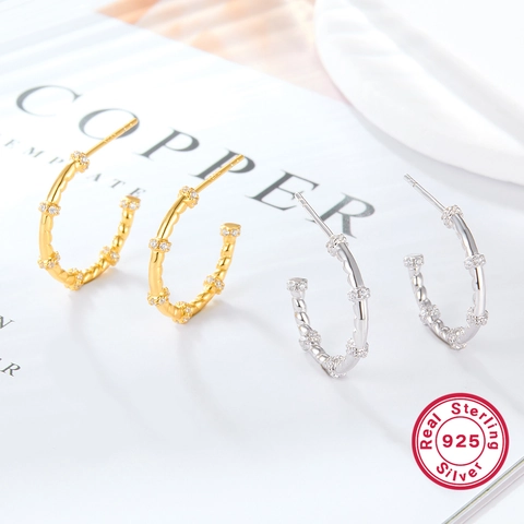 925 Sterlingsilber Twist Creolen Für Damen Minimalistisch Strass Eingelegt Gold Silber C-Form Ohrstecker Mode Schmuck