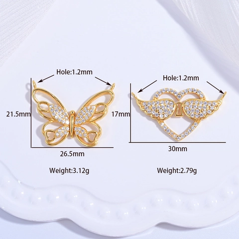 925 Sterling Silber Schmetterling Herz Flügel Anhänger Verbinder Glänzender Zirkonia Doppelösen Schmuck Für Damen