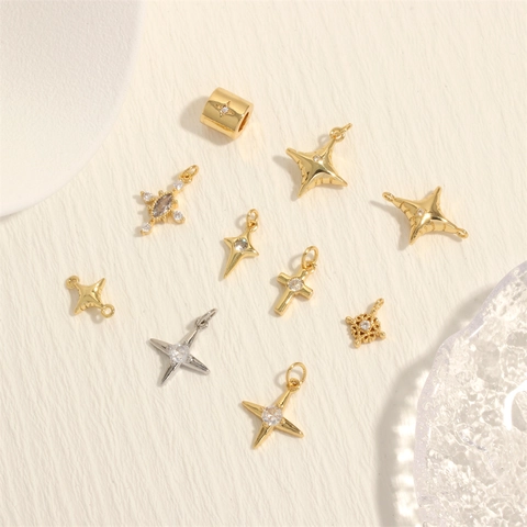 Cross Star Charms Pendants Copper Gold Plated Micro Inlaid Zircon DIY Jewelry Making Accessories Necklace Components
