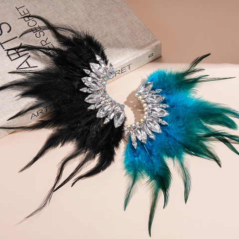 Orecchino Ear Cuff Con Piume E Strass Stile Bohémien Fata Con Perno In Argento Sterling 925 Accessorio Gioielli Donna