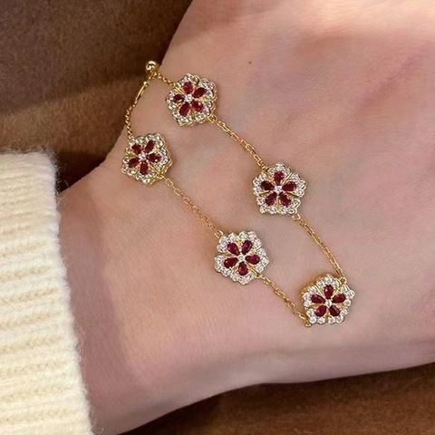 Bracciale Con Ciondoli A Fiore Rame Placcato Oro Con Zircone Rosa Bianco Gioielli Delicati Eleganti Per Donna
