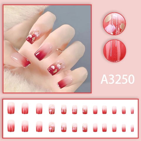 Unghie Finte Sfumatura Rossa Rosa Nuvola Foglia D'oro Bordo Scintillante Effetto Sfumato Colore Gelatina Lucido Manicure Donne Elegante Dolce