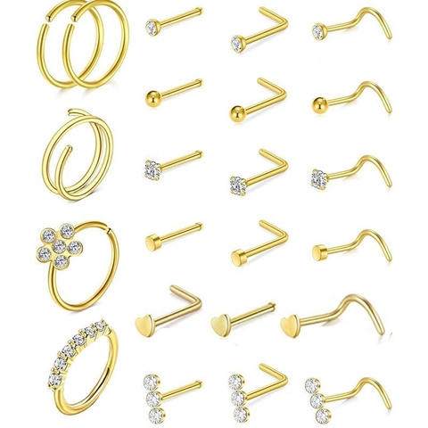 Anneaux De Nez Et Studs Bijoux De Piercing Acier Inoxydable Cerceaux Forme L Vis Avec Zircone Pour Femmes Hommes