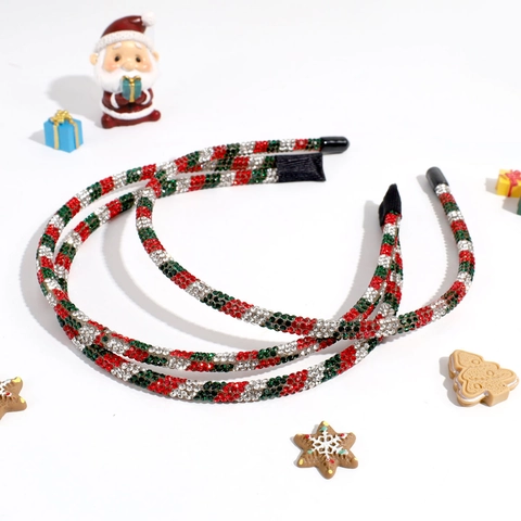 Christmas Rhinestone Headband Sparkling Red Green Silver Hairband For Women Festive Holiday Party Hair Accessories Fashionable