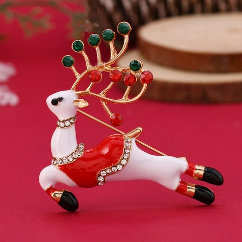 Broches de Noël pour Femmes Hommes Renne Père Noël Traîneau Bottes Émail Strass Bijoux Festifs Accessoire