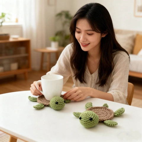 Dessous De Verre En Fil Crocheté À La Main Formes Animales Mignonnes Tortue Mouton Isolé Thermique Tapis De Table