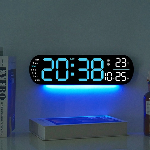Reloj De Pared Digital LED Moderno Pantalla Grande Temperatura Fecha Semana Alarma Control Remoto Luz Ambiental Decorativo 5502
