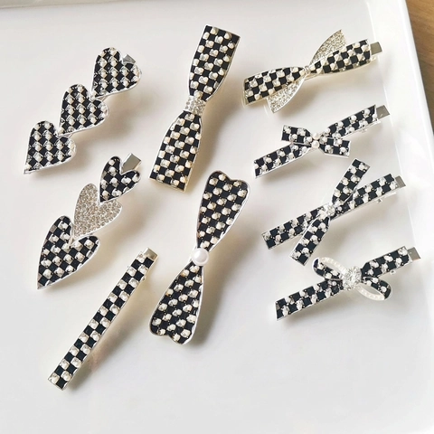 Checkerboard Hair Accessories Claw Clip Headband Alloy Acetate Faux Artificial Pearl Rhinestone Heart Bow Retro Elegant For Women