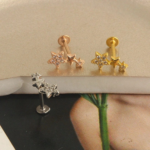 Drie Sterren Roestvrij Staal Labret Studs Steentjes Oorkraakbeen Piercing Sieraden Glanzende Hemelse Stijl Voor Dames