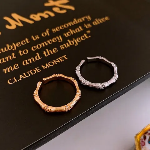 Bambus Design Offener Ring Kupfer Mit Eingelegten Zirkonia Vintage Verstellbarer Schmuck Für Damen Luxus Stil