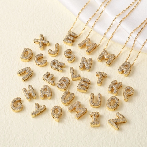 Luxus Gold Überzogenes Kupfer Blasen Initial Buchstaben Halskette Für Damen Herren Strass Anhänger Modeschmuck Zubehör