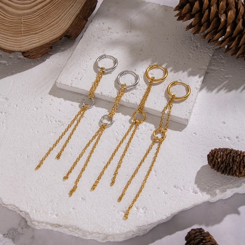 Geometric Long Tassel Chain Earrings 304 Stainless Steel Waterproof Hypoallergenic Minimalist Jewelry For Women