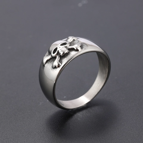 Skull Crossbones Ring Stainless Steel Vintage Punk Gothic Biker Band Jewelry For Men