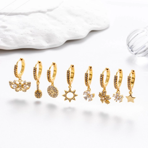 Zirkon Stern Blume Schmetterling Anhänger Kupfer Creolen Für Frauen Modischer Schmuck