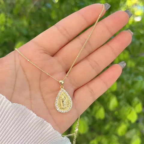 Collana Pendente Vergine Maria Oro 18K Placcato Rame Zirconia Gioielli Religiosi Guadalupe Per Donne