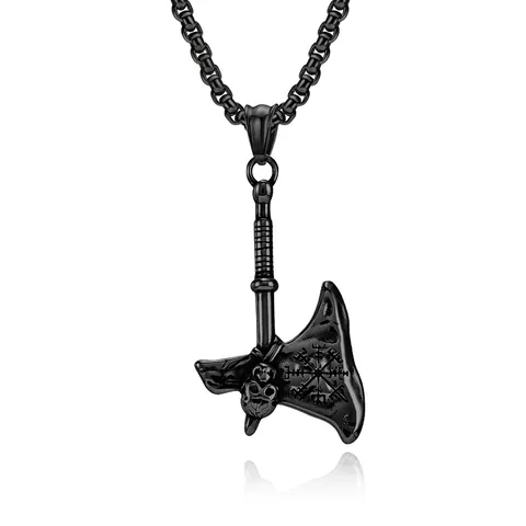 Collar Con Colgante De Hacha Vikinga De Acero Inoxidable Calavera Brújula Vegvisir Runa Nórdica Joyería Punk Gótica
