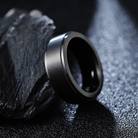 Schwarzer Mattierter Titanstahl Ring Für Herren Vakuumgalvanisiert Gebürstetes Hochzeitsband Minimalistischer Modeschmuck