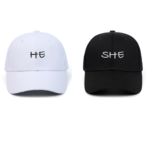 Casquette De Baseball Brodée Lettre HE SHE Coton Réglable Chapeau De Soleil Extérieur Sport Décontracté Hommes Femmes Couple