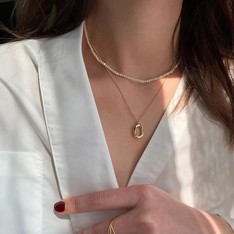 Collana Con Pendente Ovale Irregolare Texture Lava Metallo Minimalista Gioielli Eleganti Per Donna