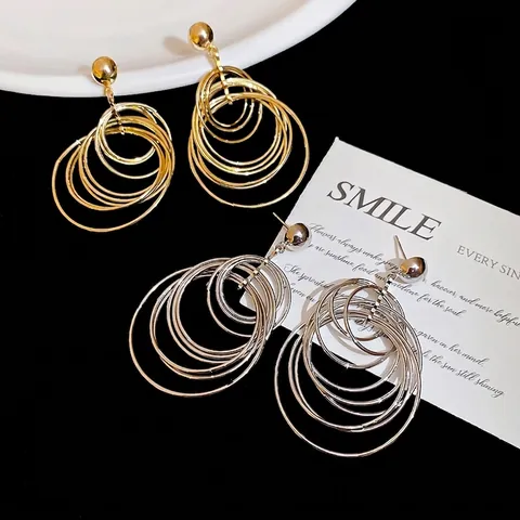 Mehrlagige Konzentrische Kreisformige Tropfenohrringe Mit 925 Sterling Silber Ohrringpfosten Geometrischer Metallschmuck Damen
