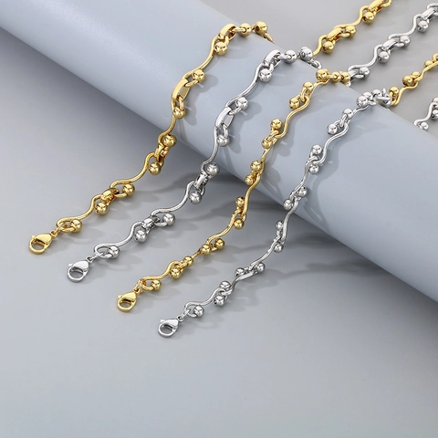 Collana E Bracciale A Maglie Ondulate Intrecciate Gioielli In Acciaio Inossidabile Perla Tonda Geometrica Colore Oro Argento Donna