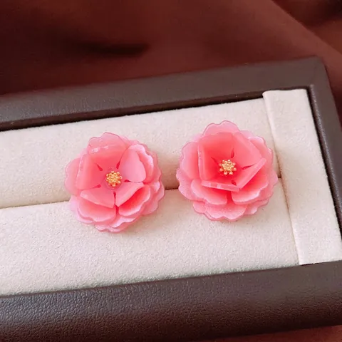 Orecchini A Lobo Fiore In Resina Rosa Con Perno In Argento Eleganti Gioielli Floreali A Strati Per Donna Accessorio
