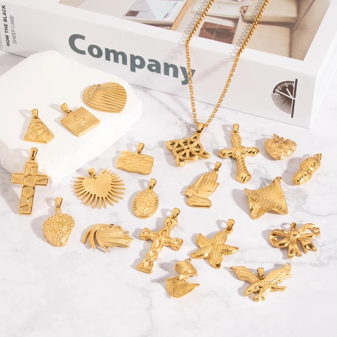 Ciondoli In Acciaio Inossidabile 304 Oro Vintage Forma Di Croce Cuore Stella Marina Per Creazione Di Gioielli DIY