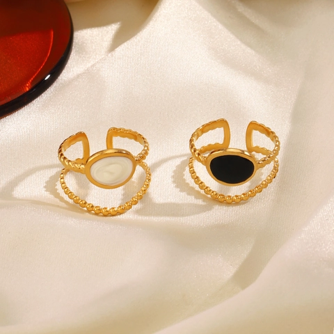 Verstellbarer Ring Aus Edelstahl Vergoldet Geometrisch Oval Emaille Doppellagig Retro Minimalistischer Schmuck Für Damen