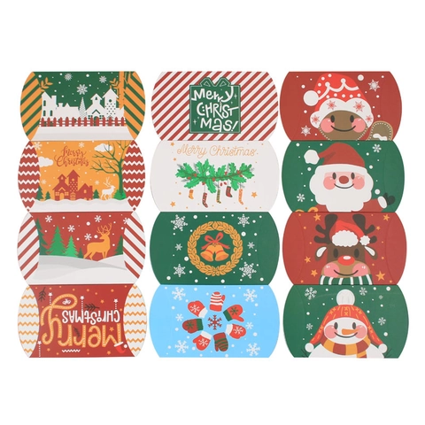 Christmas Pillow Gift Boxes Kraft Paper Candy Packaging Holiday Party Favors Santa Reindeer Snowman Patterns