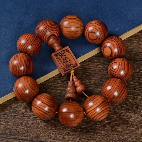 Natural Huanghuali Wood Buddhist Beads Bracelet Ethnic Style Zen Meditation Hand String With Gourd Pendant For Men