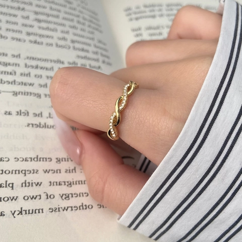 Zircon Twist Ring Copper Gold Plated Adjustable Infinity Braid Design Minimalist Fashion Jewelry For Women
