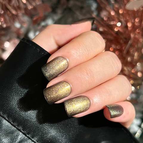 Luxus Katzenauge Künstliche Nägel Zum Aufkleben Bronzegold Glitzer Quadratisch Rund Künstliche Nägel Damen Schimmer Fake Nails