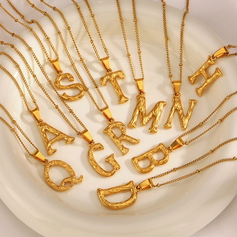 Collier Pendentif Lettre en Acier Inoxydable Minimaliste Pour Femmes Bijoux En Chaîne À Billes Plaqués Or De Haute Qualité Lettre Initiale