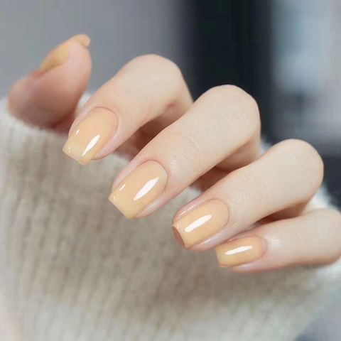 Uñas Postizas Brillantes De Presión Medianas Largas Forma Cuadrada Europea Color Sólido Amarillo Crema Manicura DIY Elegantes