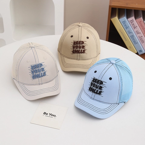 Cappellino Da Baseball Bambini Traspirante Rete Trucker Ricamato Keep Your Smile Lettere Protezione Solare Aperto Per Bambini