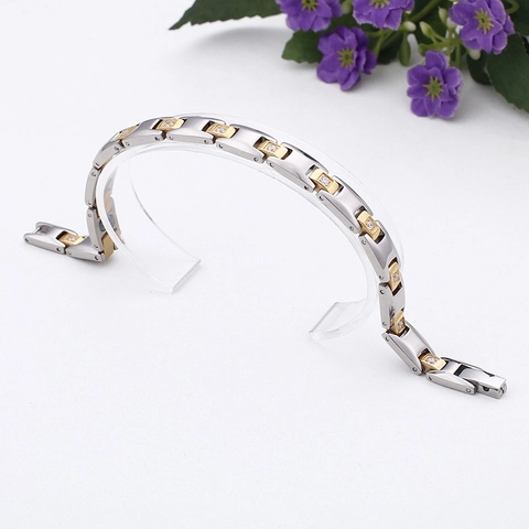 Magneettherapie Gezondheidsarmband 316L Roestvrij Staal Zirkonia Ingelegd Tweekleurig Goud Mode Sieraden