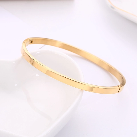 Minimalist Stainless Steel Hinge Bangle Bracelet For Women Men Polished Smooth Oval Buckle Clasp Couple Fashion Jewelry