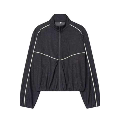 Women Denim Jacket And Long Pants Side Stripe Stand Collar Zipper Casual Sports Streetwear Tracksuit Outfits