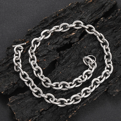 Stainless Steel Chunky O Link Chain Necklace Hip Hop Streetwear Men Toggle Clasp Jewelry