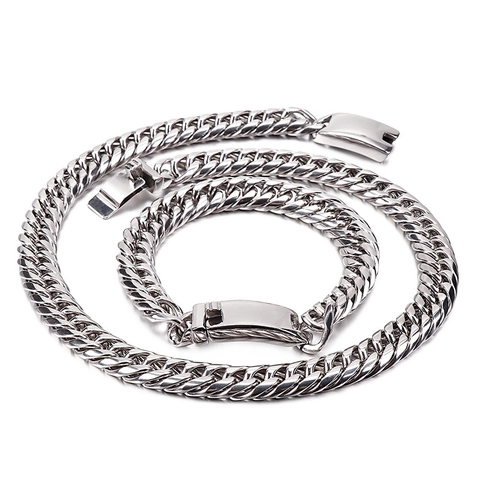 Collar Y Pulsera De Cadena De Barbada Para Hombre Acero Inoxidable 316L Pulido Cuban Link Joyería Hip Hop De Moda