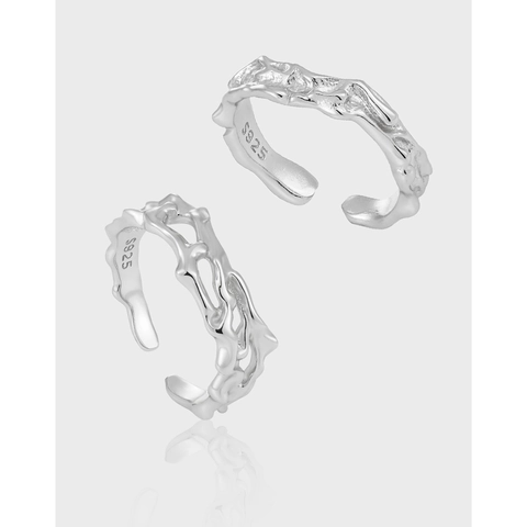 925 Sterling Silver Lava Texture Open Ring Niche Design Adjustable Liquid Metal Style Individual Finger Ring For Women