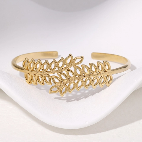 Bracciale Aperto Foglia Cava Acciaio Inossidabile Regolabile Ispirato Alla Natura Gioielli Di Moda Per Donne